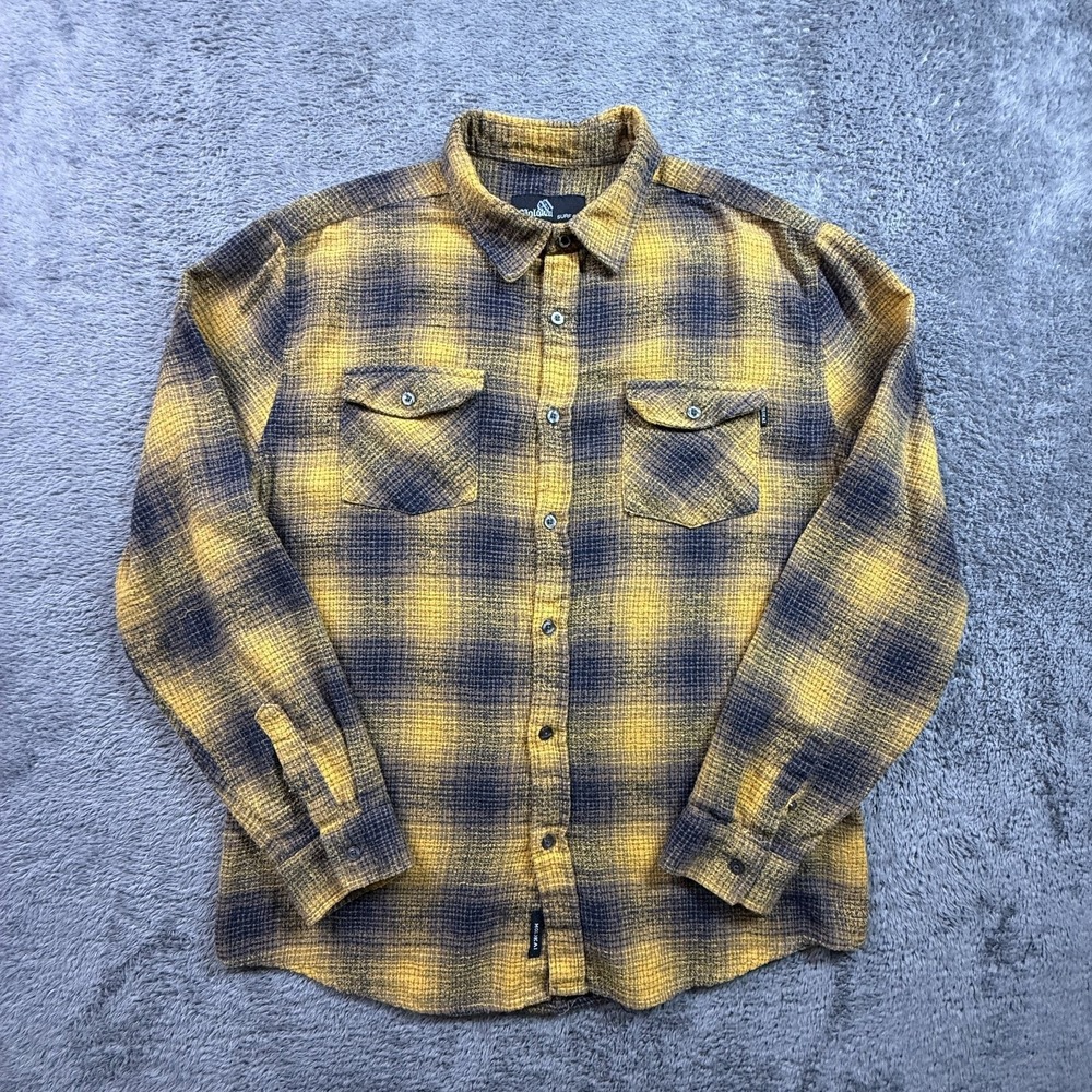 Molokai Surf Co Shadow Plaid Flannel Shirt Yellow Gray Mens XL Button Up